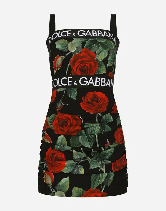 Dolce and Gabbana Dresses Women Short Charmeuse Dress With Red Rose Print Multicolor Dolce and Gabbana Dresses Women Short Charmeuse Dress With Red Rose Print Multicolor