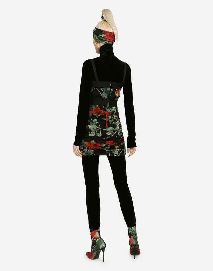 Dolce and Gabbana Dresses Women Short Charmeuse Dress With Red Rose Print Multicolor Dolce and Gabbana Dresses Women Short Charmeuse Dress With Red Rose Print Multicolor