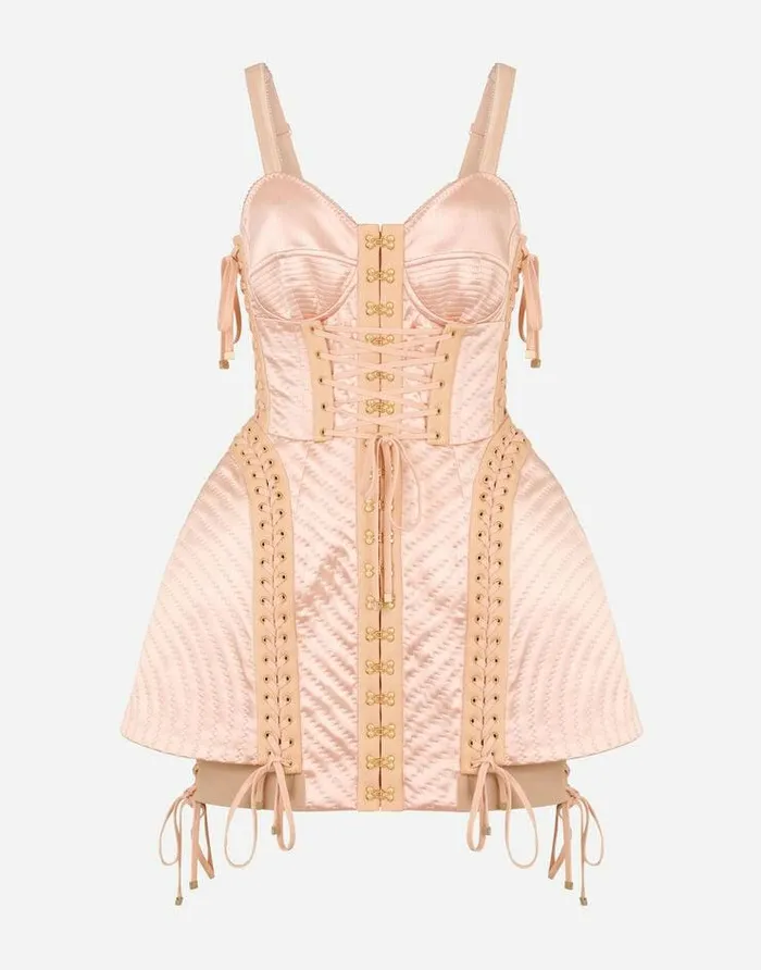 Dolce and Gabbana Dresses Women Short Satin And Marquisette Dress With Laces Multicolor Dolce and Gabbana Dresses Women Short Satin And Marquisette Dress With Laces Multicolor