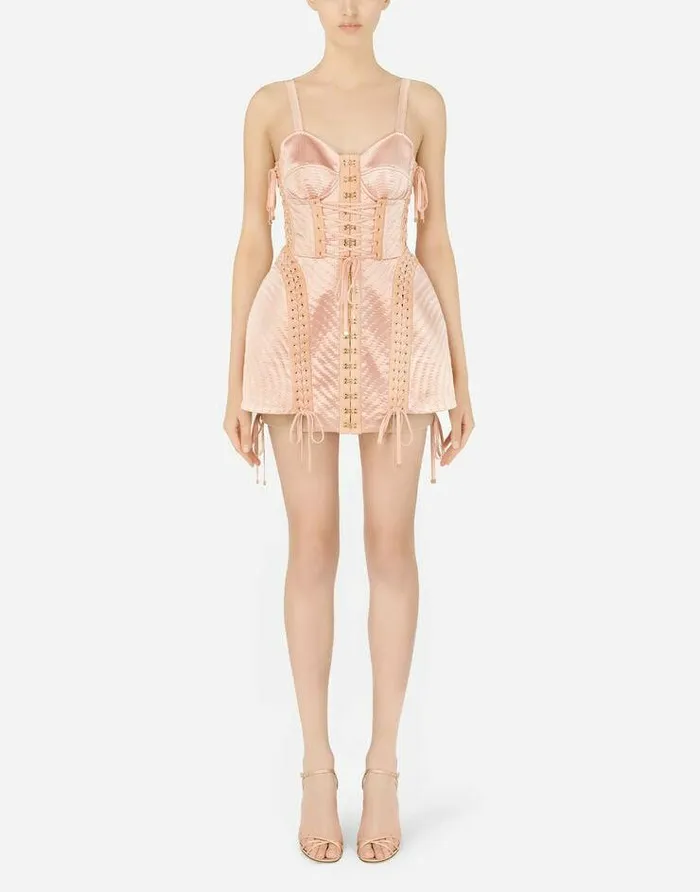 Dolce and Gabbana Dresses Women Short Satin And Marquisette Dress With Laces Multicolor Dolce and Gabbana Dresses Women Short Satin And Marquisette Dress With Laces Multicolor