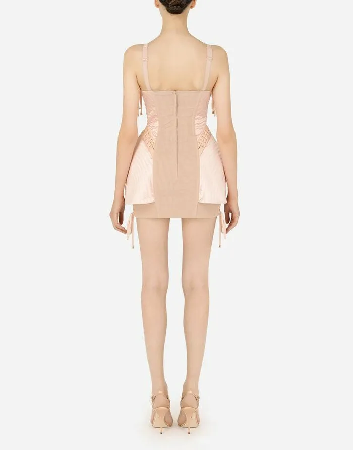 Dolce and Gabbana Dresses Women Short Satin And Marquisette Dress With Laces Multicolor Dolce and Gabbana Dresses Women Short Satin And Marquisette Dress With Laces Multicolor
