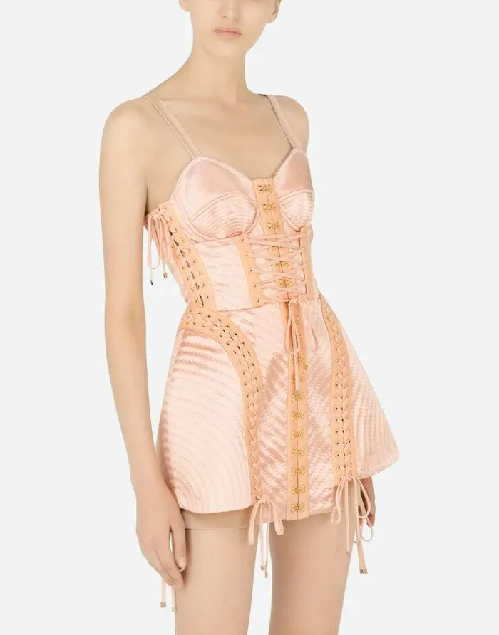 Dolce and Gabbana Dresses Women Short Satin And Marquisette Dress With Laces Multicolor Dolce and Gabbana Dresses Women Short Satin And Marquisette Dress With Laces Multicolor