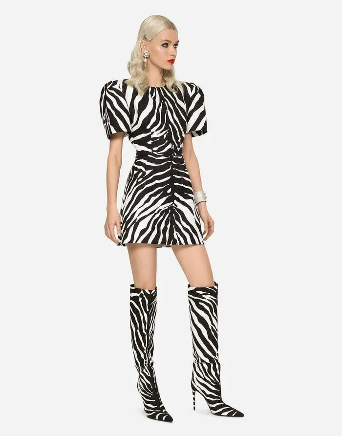 Dolce and Gabbana Dresses Women Short Zebraprint Brocade Dress Animal Print Dolce and Gabbana Dresses Women Short Zebraprint Brocade Dress Animal Print