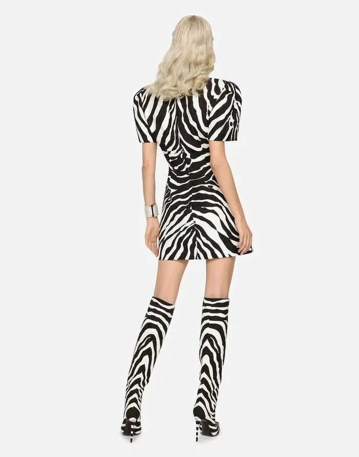 Dolce and Gabbana Dresses Women Short Zebraprint Brocade Dress Animal Print Dolce and Gabbana Dresses Women Short Zebraprint Brocade Dress Animal Print