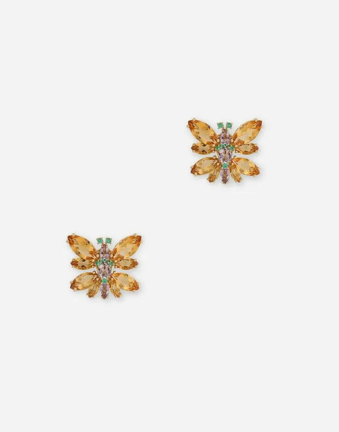 Dolce and Gabbana Earrings Women Spring Earrings In Yellow 18kt Gold With Citrine Butterflies Gold