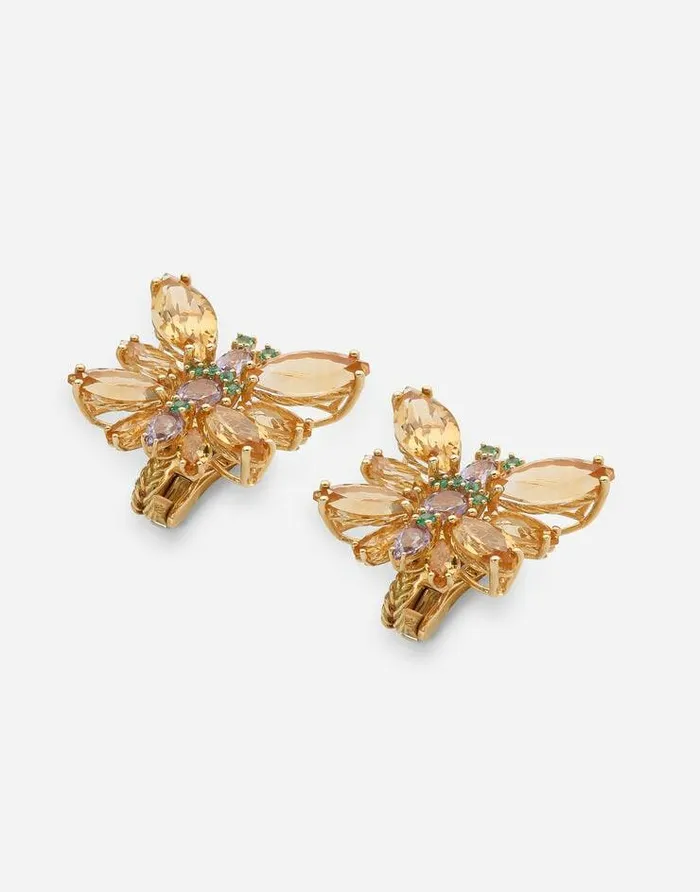 Dolce and Gabbana Earrings Women Spring Earrings In Yellow 18kt Gold With Citrine Butterflies Gold Dolce and Gabbana Earrings Women Spring Earrings In Yellow 18kt Gold With Citrine Butterflies Gold