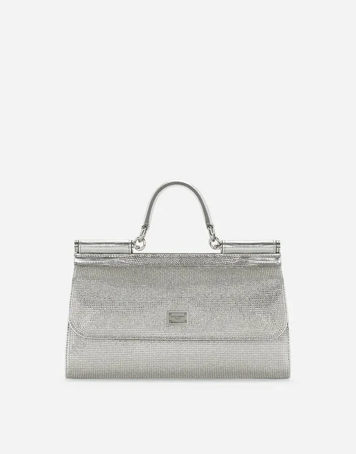 Dolce and Gabbana Handbags Women KIM DOLCEandGABBANA Satin Sicily Bag With Fusible Rhinestones Silver