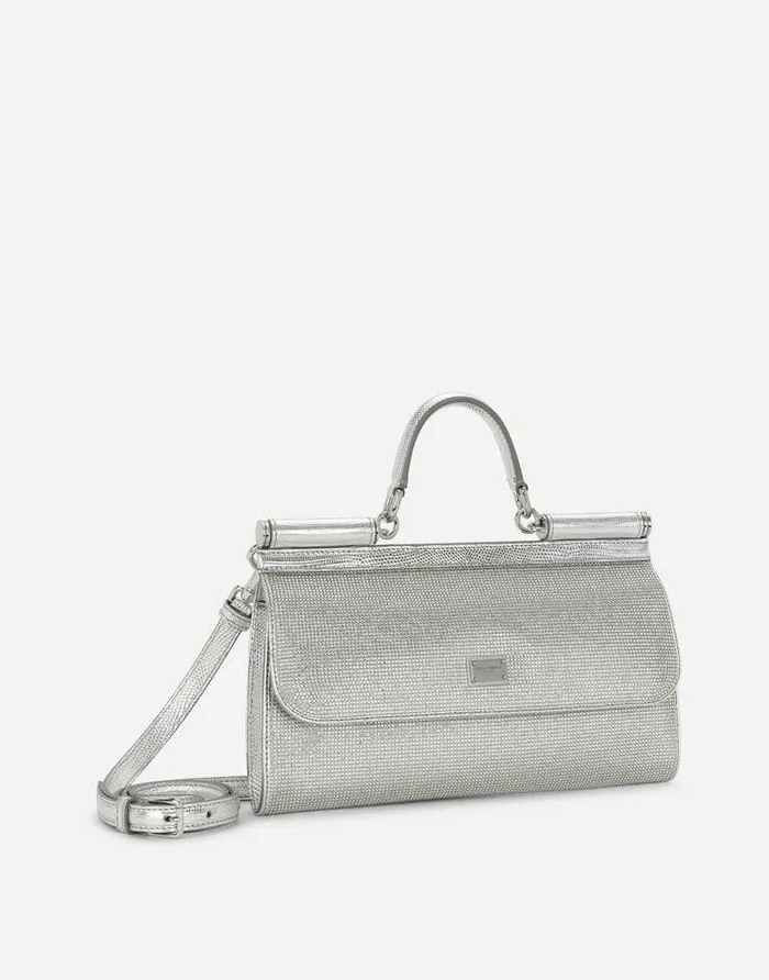 Dolce and Gabbana Handbags Women KIM DOLCEandGABBANA Satin Sicily Bag With Fusible Rhinestones Silver Dolce and Gabbana Handbags Women KIM DOLCEandGABBANA Satin Sicily Bag With Fusible Rhinestones Silver