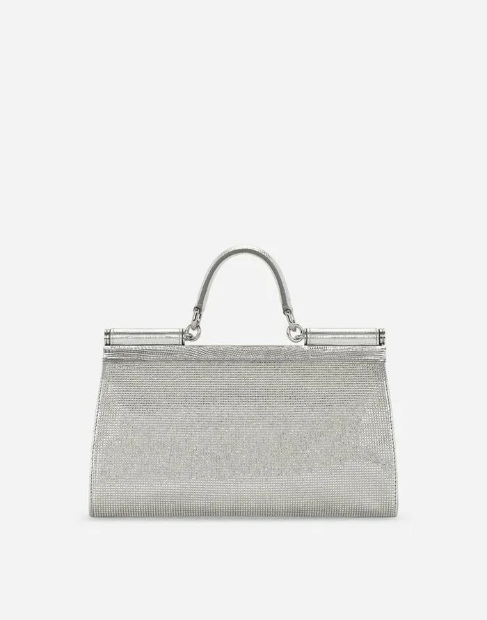 Dolce and Gabbana Handbags Women KIM DOLCEandGABBANA Satin Sicily Bag With Fusible Rhinestones Silver Dolce and Gabbana Handbags Women KIM DOLCEandGABBANA Satin Sicily Bag With Fusible Rhinestones Silver