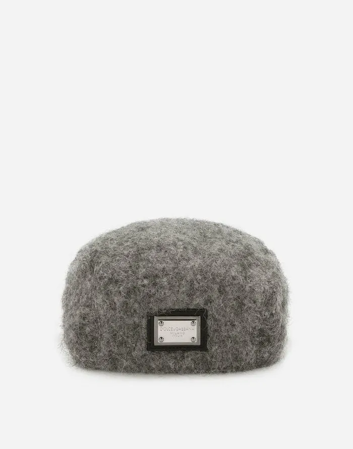 Dolce and Gabbana Hats And Gloves Men Mohair Wool Flat Cap With Logo Tag Grey Dolce and Gabbana Hats And Gloves Men Mohair Wool Flat Cap With Logo Tag Grey