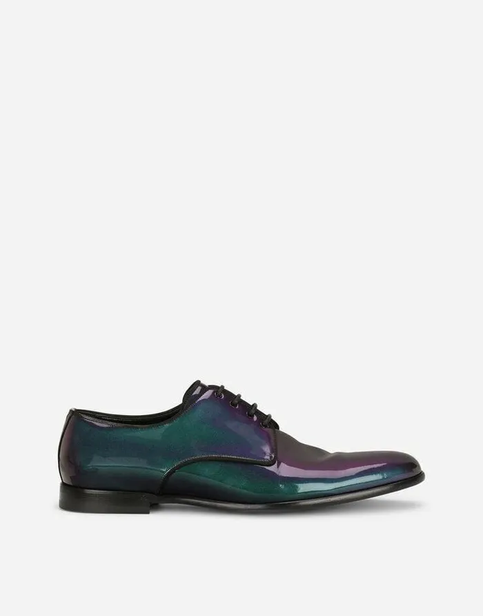 Dolce and Gabbana LaceUps Men Iridescent Patent Leather Derby Shoes Multicolor Dolce and Gabbana LaceUps Men Iridescent Patent Leather Derby Shoes Multicolor