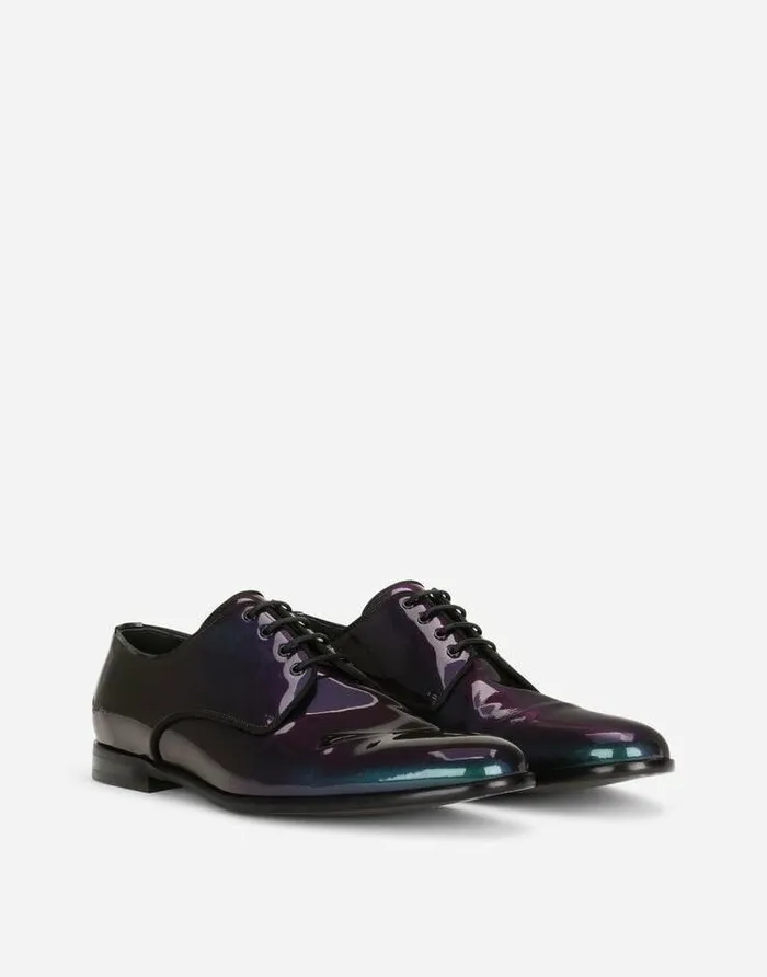 Dolce and Gabbana LaceUps Men Iridescent Patent Leather Derby Shoes Multicolor Dolce and Gabbana LaceUps Men Iridescent Patent Leather Derby Shoes Multicolor