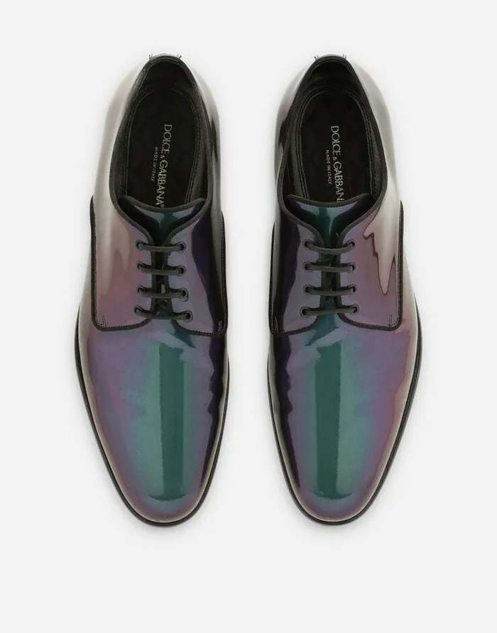 Dolce and Gabbana LaceUps Men Iridescent Patent Leather Derby Shoes Multicolor Dolce and Gabbana LaceUps Men Iridescent Patent Leather Derby Shoes Multicolor