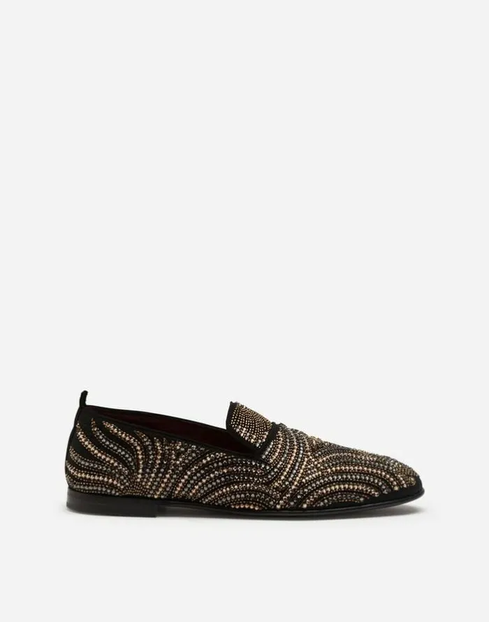 Dolce and Gabbana Loafers And Moccasins Men Slippers With Allover Embroidery Blackgold Dolce and Gabbana Loafers And Moccasins Men Slippers With Allover Embroidery Blackgold