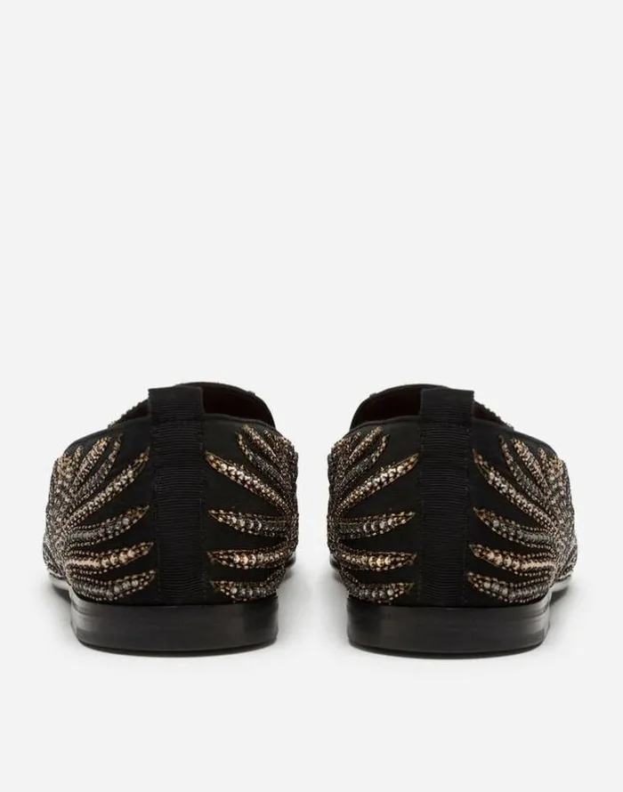 Dolce and Gabbana Loafers And Moccasins Men Slippers With Allover Embroidery Blackgold Dolce and Gabbana Loafers And Moccasins Men Slippers With Allover Embroidery Blackgold
