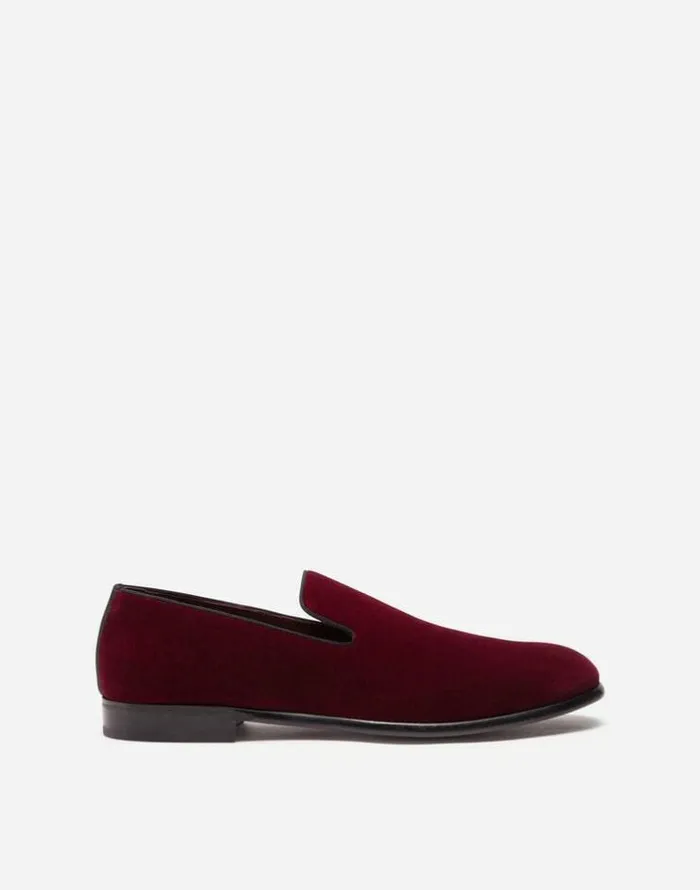 Dolce and Gabbana Loafers And Moccasins Men Velvet Slippers Bordeaux