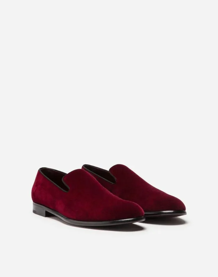 Dolce and Gabbana Loafers And Moccasins Men Velvet Slippers Bordeaux Dolce and Gabbana Loafers And Moccasins Men Velvet Slippers Bordeaux