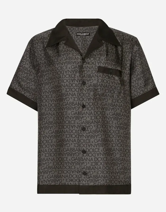 Dolce and Gabbana Mini Me Boy ChildrenMen Silk Twill Hawaiian Shirt With DG Logo Print Grey Dolce and Gabbana Mini Me Boy ChildrenMen Silk Twill Hawaiian Shirt With DG Logo Print Grey