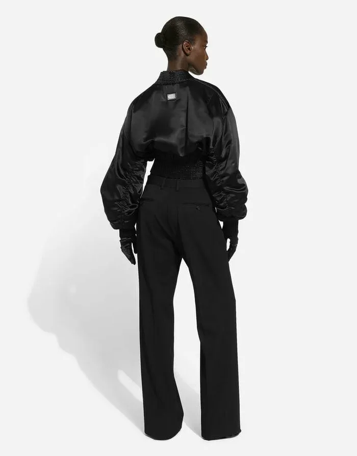 Dolce and Gabbana Mini Me Girl ChildrenWomen Short Duchesse Bomber Jacket With Draped Sleeves Black Dolce and Gabbana Mini Me Girl ChildrenWomen Short Duchesse Bomber Jacket With Draped Sleeves Black