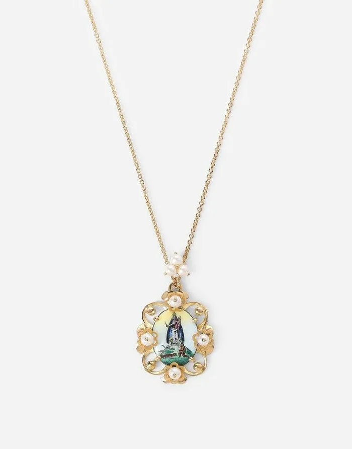 Dolce and Gabbana Necklaces Women DD Pendant In Yellow 18kt Gold And Antique Cheramic Miniature Gold Dolce and Gabbana Necklaces Women DD Pendant In Yellow 18kt Gold And Antique Cheramic Miniature Gold
