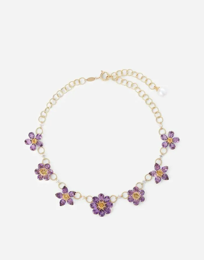 Dolce and Gabbana Necklaces Women Spring Necklace In Yellow 18kt Gold With Amethyst Floral Motif Gold