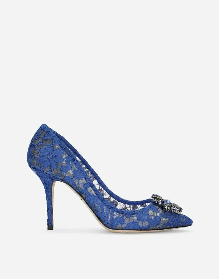 Dolce and Gabbana Pumps And Slingback Women Lace Rainbow Pumps With Brooch Detailing Blue