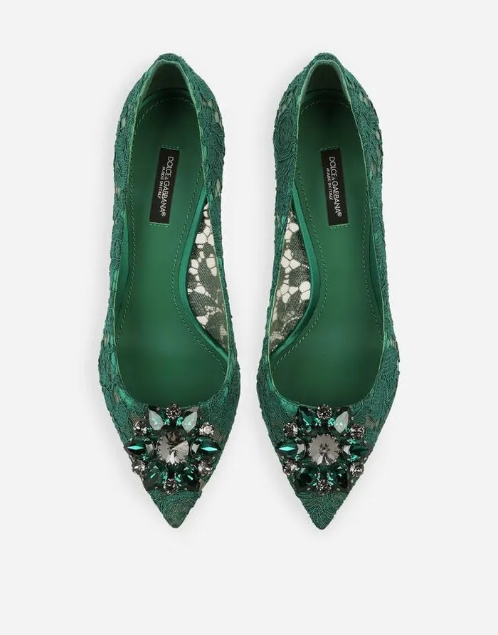 Dolce and Gabbana Pumps And Slingback Women Lace Rainbow Pumps With Brooch Detailing Green Dolce and Gabbana Pumps And Slingback Women Lace Rainbow Pumps With Brooch Detailing Green