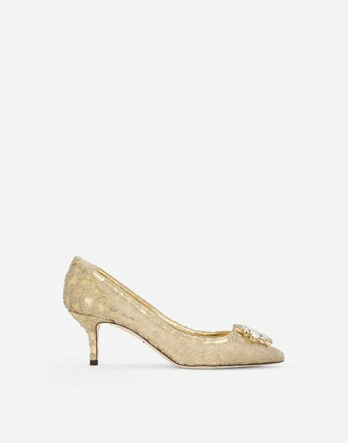Dolce and Gabbana Pumps And Slingback Women Lurex Lace Rainbow Pumps With Brooch Detailing Gold