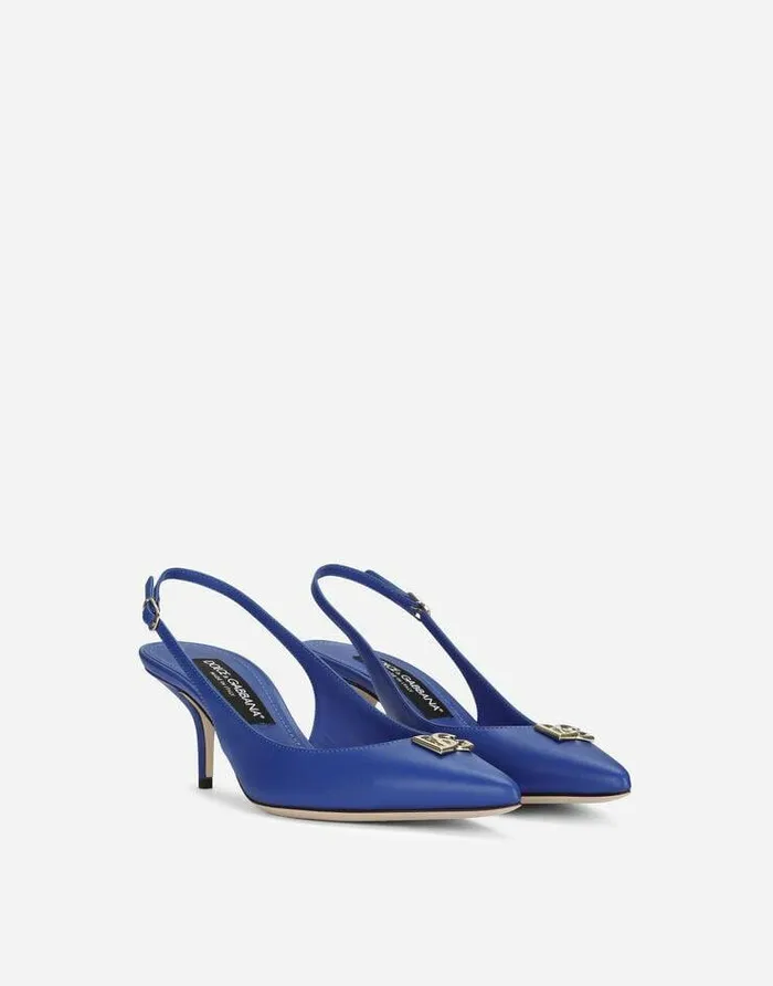 Dolce and Gabbana Pumps And Slingback Women Nappa Leather Slingbacks With DG Logo Blue Dolce and Gabbana Pumps And Slingback Women Nappa Leather Slingbacks With DG Logo Blue
