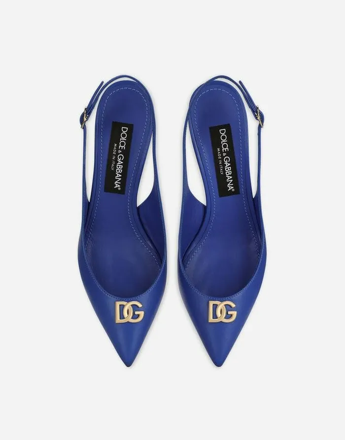 Dolce and Gabbana Pumps And Slingback Women Nappa Leather Slingbacks With DG Logo Blue Dolce and Gabbana Pumps And Slingback Women Nappa Leather Slingbacks With DG Logo Blue