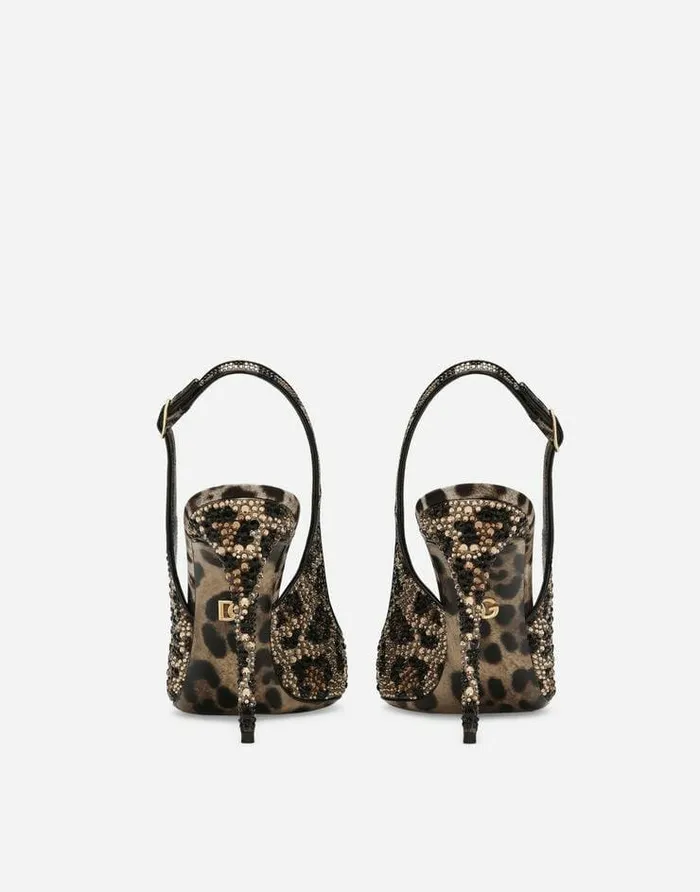 Dolce and Gabbana Pumps And Slingback Women Satin Slingbacks With Fusible Rhinestones Animal Print Dolce and Gabbana Pumps And Slingback Women Satin Slingbacks With Fusible Rhinestones Animal Print