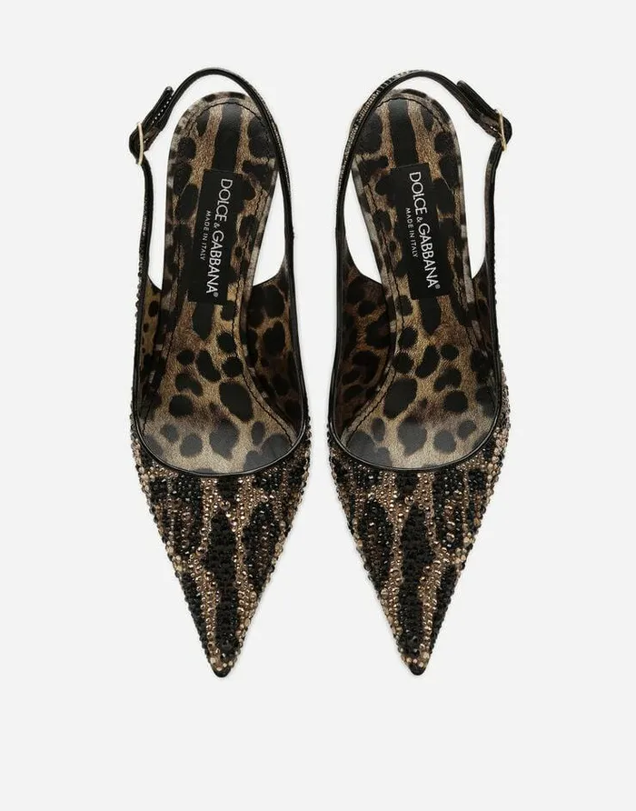 Dolce and Gabbana Pumps And Slingback Women Satin Slingbacks With Fusible Rhinestones Animal Print Dolce and Gabbana Pumps And Slingback Women Satin Slingbacks With Fusible Rhinestones Animal Print