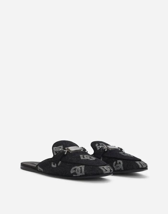 Dolce and Gabbana Sandals And Slides Men Denim Slippers With Logo Blue Dolce and Gabbana Sandals And Slides Men Denim Slippers With Logo Blue
