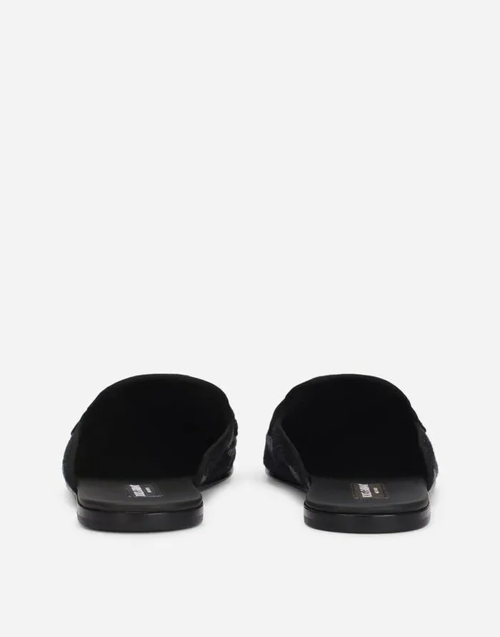 Dolce and Gabbana Sandals And Slides Men Denim Slippers With Logo Blue Dolce and Gabbana Sandals And Slides Men Denim Slippers With Logo Blue