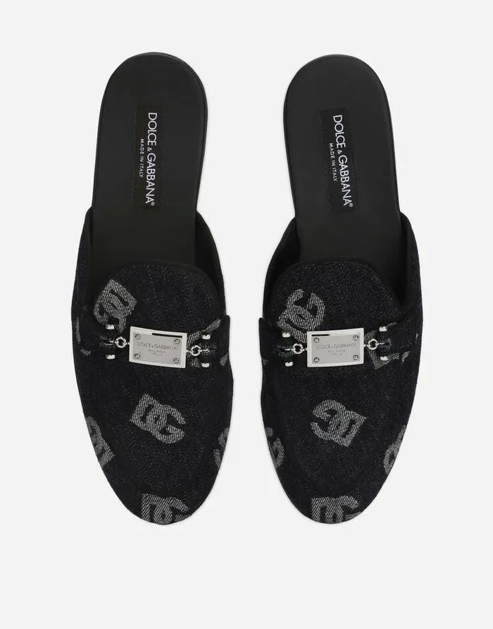 Dolce and Gabbana Sandals And Slides Men Denim Slippers With Logo Blue Dolce and Gabbana Sandals And Slides Men Denim Slippers With Logo Blue