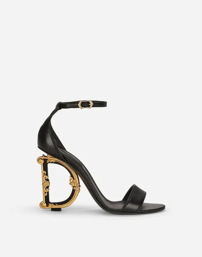 Dolce and Gabbana Sandals And Wedges Women Nappa Leather Sandals With Baroque DG Detail Black Dolce and Gabbana Sandals And Wedges Women Nappa Leather Sandals With Baroque DG Detail Black