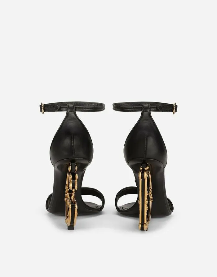 Dolce and Gabbana Sandals And Wedges Women Nappa Leather Sandals With Baroque DG Detail Black Dolce and Gabbana Sandals And Wedges Women Nappa Leather Sandals With Baroque DG Detail Black