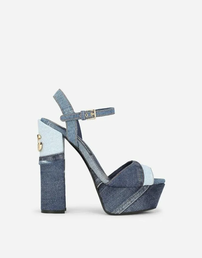 Dolce and Gabbana Sandals And Wedges Women Patchwork Denim Platform Sandals Blue