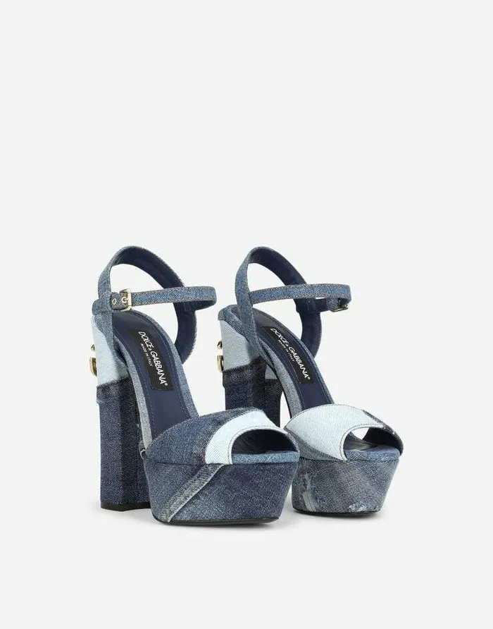 Dolce and Gabbana Sandals And Wedges Women Patchwork Denim Platform Sandals Blue Dolce and Gabbana Sandals And Wedges Women Patchwork Denim Platform Sandals Blue