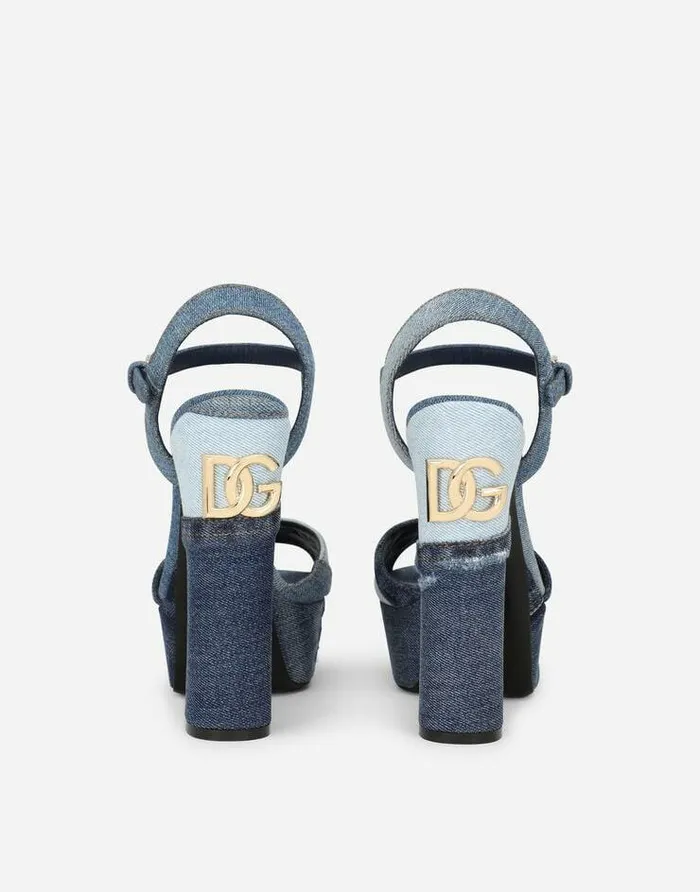 Dolce and Gabbana Sandals And Wedges Women Patchwork Denim Platform Sandals Blue Dolce and Gabbana Sandals And Wedges Women Patchwork Denim Platform Sandals Blue