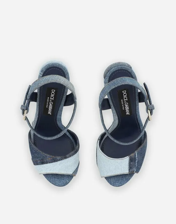 Dolce and Gabbana Sandals And Wedges Women Patchwork Denim Platform Sandals Blue Dolce and Gabbana Sandals And Wedges Women Patchwork Denim Platform Sandals Blue