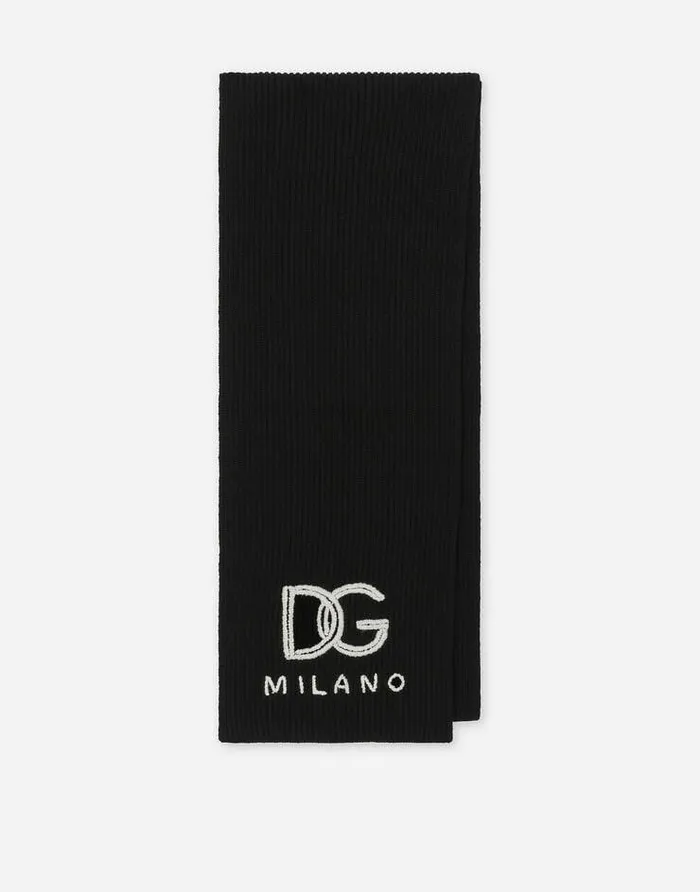 Dolce and Gabbana Scarves And Silks Men Fishermans Rib Cashmere Scarf With DG Logo Black Dolce and Gabbana Scarves And Silks Men Fishermans Rib Cashmere Scarf With DG Logo Black
