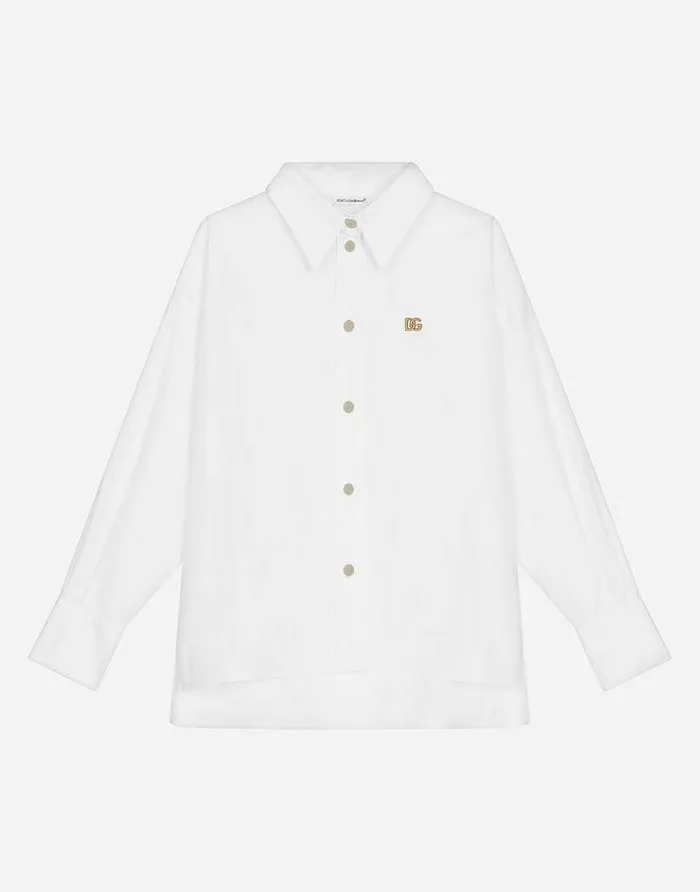 Dolce and Gabbana Shirts And Tops Children Longsleeved Poplin Shirt With DG Logo White Dolce and Gabbana Shirts And Tops Children Longsleeved Poplin Shirt With DG Logo White