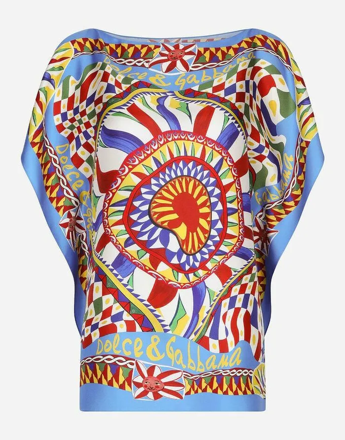 Dolce and Gabbana Shirts And Tops Women Carrettoprint Scarfpanel Twill Blouse Multicolor Dolce and Gabbana Shirts And Tops Women Carrettoprint Scarfpanel Twill Blouse Multicolor
