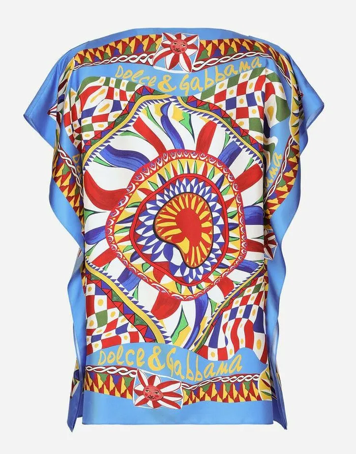 Dolce and Gabbana Shirts And Tops Women Carrettoprint Scarfpanel Twill Blouse Multicolor Dolce and Gabbana Shirts And Tops Women Carrettoprint Scarfpanel Twill Blouse Multicolor