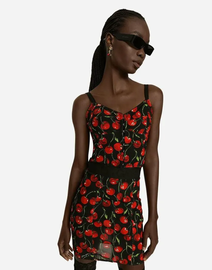 Dolce and Gabbana Shirts And Tops Women Cherryprint Elasticated Corset Top Multicolor Dolce and Gabbana Shirts And Tops Women Cherryprint Elasticated Corset Top Multicolor