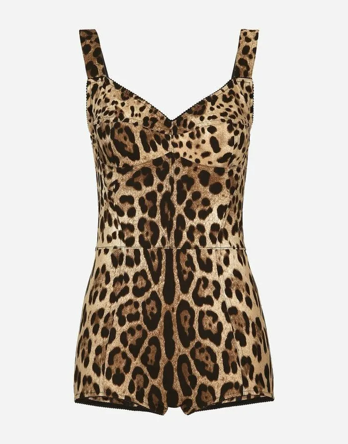 Dolce and Gabbana Shirts And Tops Women Leopardprint Charmeuse Bodysuit Multicolor Dolce and Gabbana Shirts And Tops Women Leopardprint Charmeuse Bodysuit Multicolor