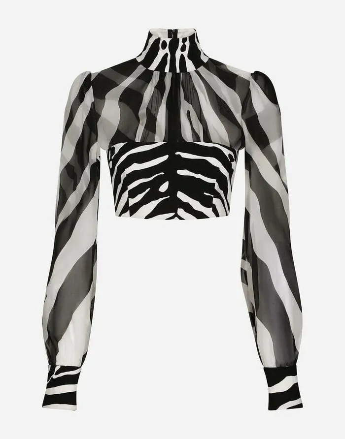Dolce and Gabbana Shirts And Tops Women Zebraprint Chiffon Crop Top Animal Print Dolce and Gabbana Shirts And Tops Women Zebraprint Chiffon Crop Top Animal Print