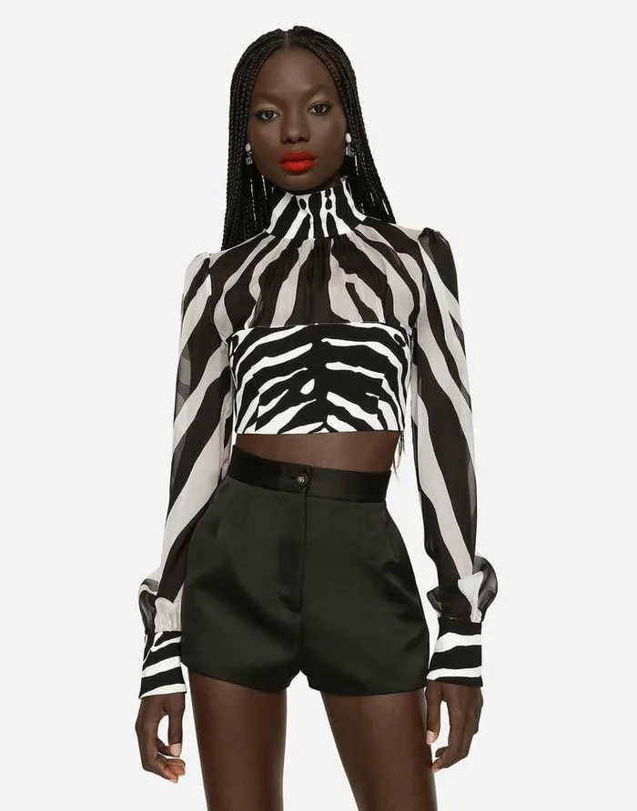 Dolce and Gabbana Shirts And Tops Women Zebraprint Chiffon Crop Top Animal Print Dolce and Gabbana Shirts And Tops Women Zebraprint Chiffon Crop Top Animal Print