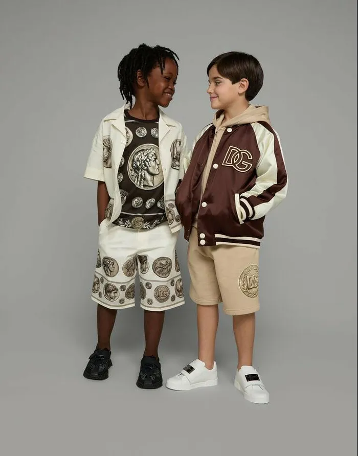 Dolce and Gabbana Shirts Children Shortsleeved Poplin Shirt With Coin Print White Dolce and Gabbana Shirts Children Shortsleeved Poplin Shirt With Coin Print White